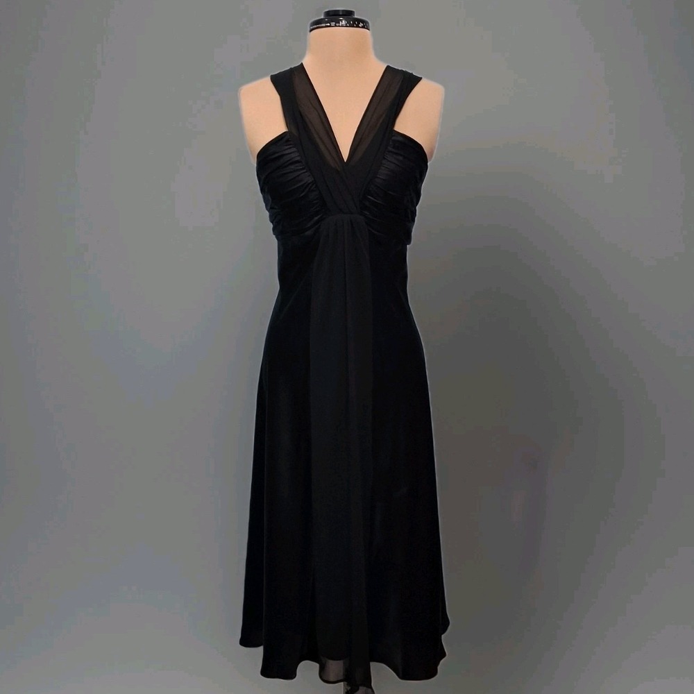 Donna Ricco Black Silk Satin‎ Chiffon Cocktail Dress Women's SZ 10 Wedding Guest